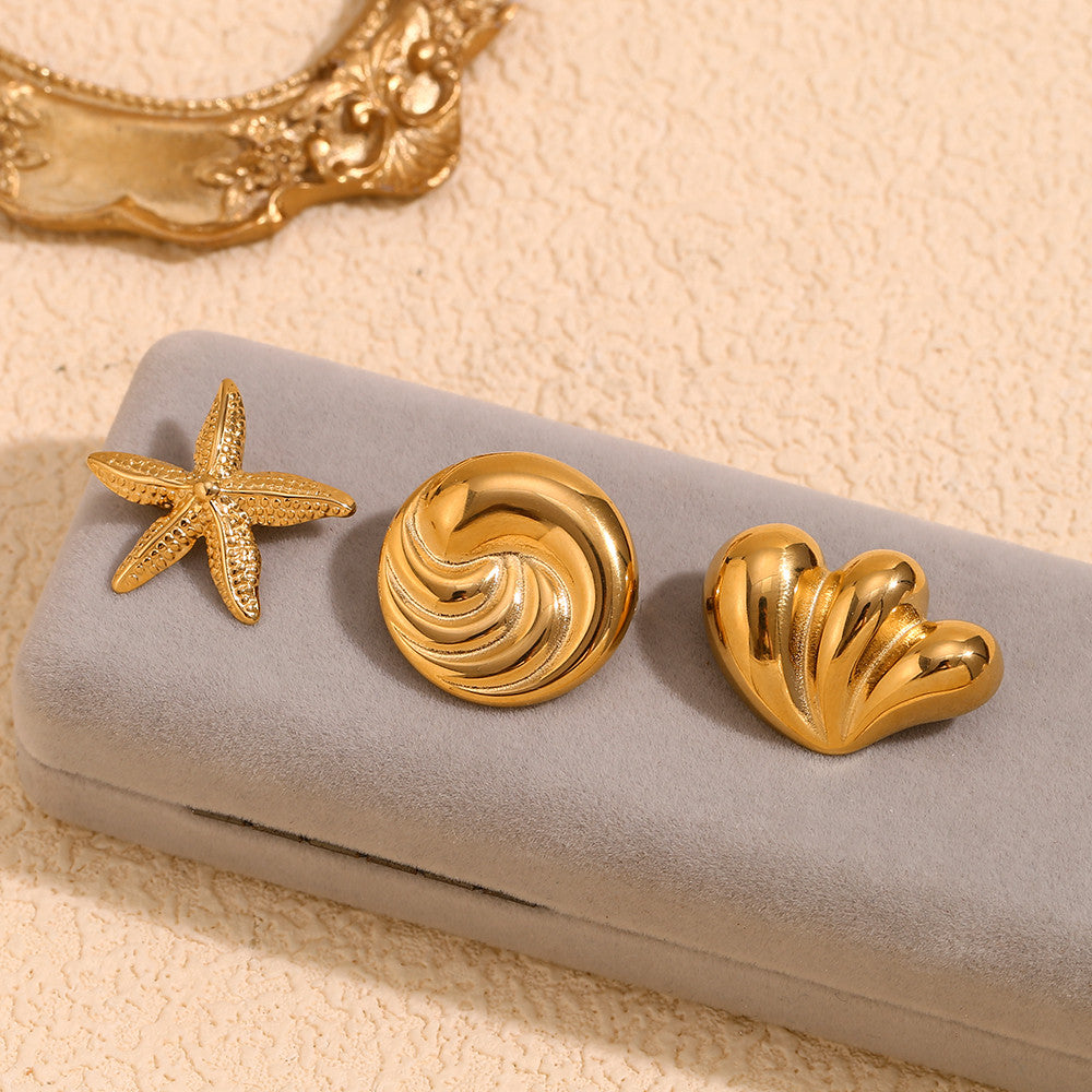 18k Gold Moon Starfish Imitation Pearl Heart Shell Stainless Steel Brooches
