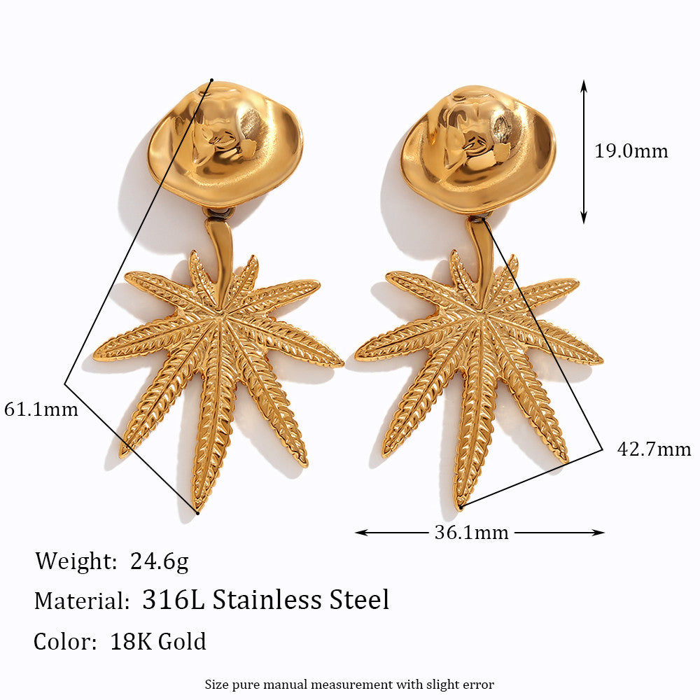 18k Gold Waterproof Starfish Love Circle Cochlear Conch Irregular Coconut Tree Bling Earrings
