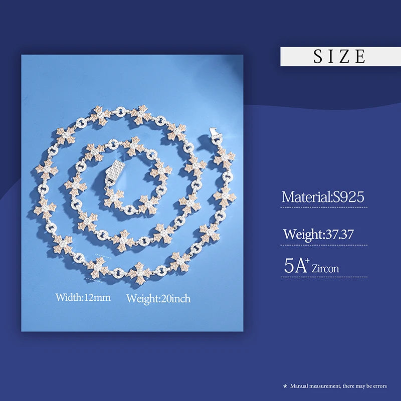 Diamond Star | Solid S925 Silver 12mm D Color Moissanite Diamond Cross Chain Necklace