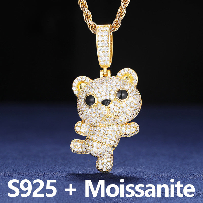 Cuddle Bear | Solid Sterling Silver Moissanite Diamond Iced Teddy Bear Pendant Necklace