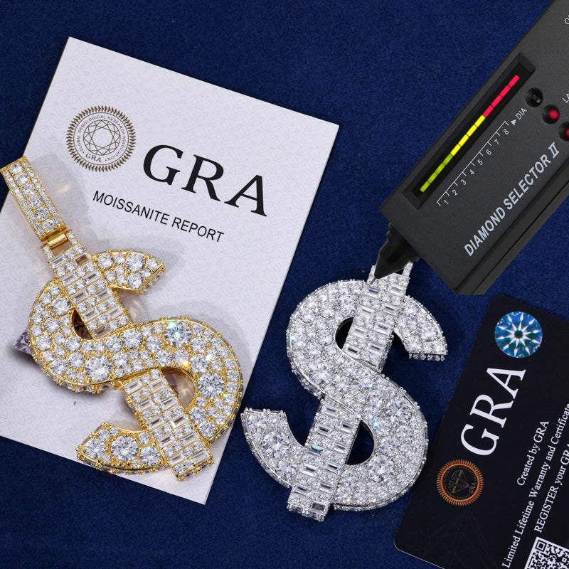 Big Dollars | Hip Hop 925 Silver I Make Big Dollars Moissanite Dollar Sign Pendant