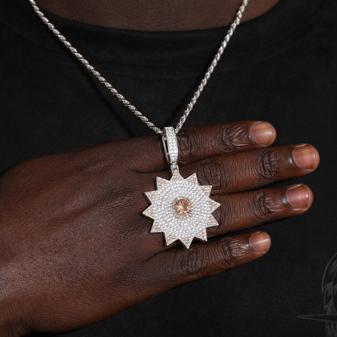 The illumined | Solid Sterling Silver Moissanite Diamond Sun God Hip Hop Pendant