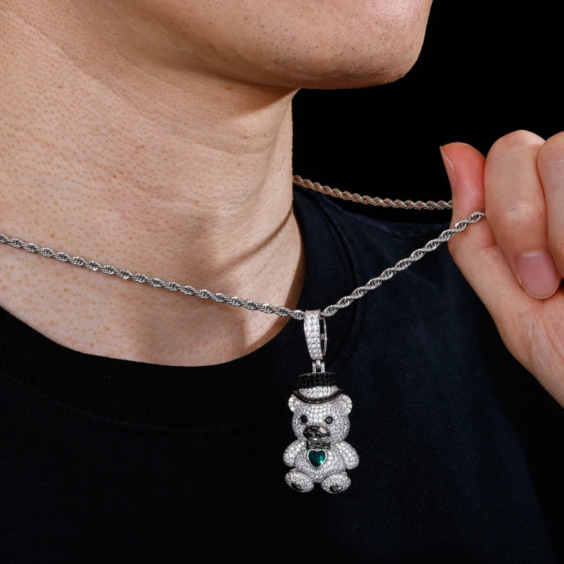 Gentleman Bear Family | 925 Sterling Silver Moissanite Diamond Iced Blinged Out Pendant