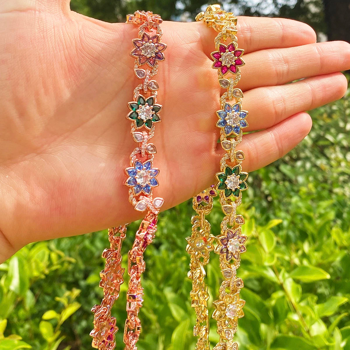 Flower Burst | VVS Diamond CZ 5AA+ Colorful Iced Blinged Out Flower Link Necklace