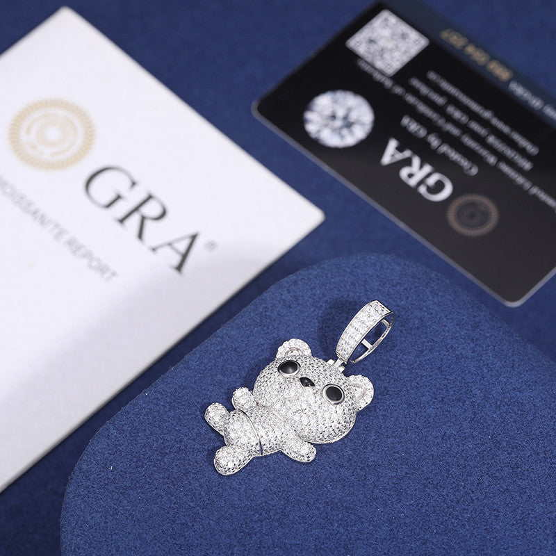 Cuddle Bear | Solid Sterling Silver Moissanite Diamond Iced Teddy Bear Pendant Necklace