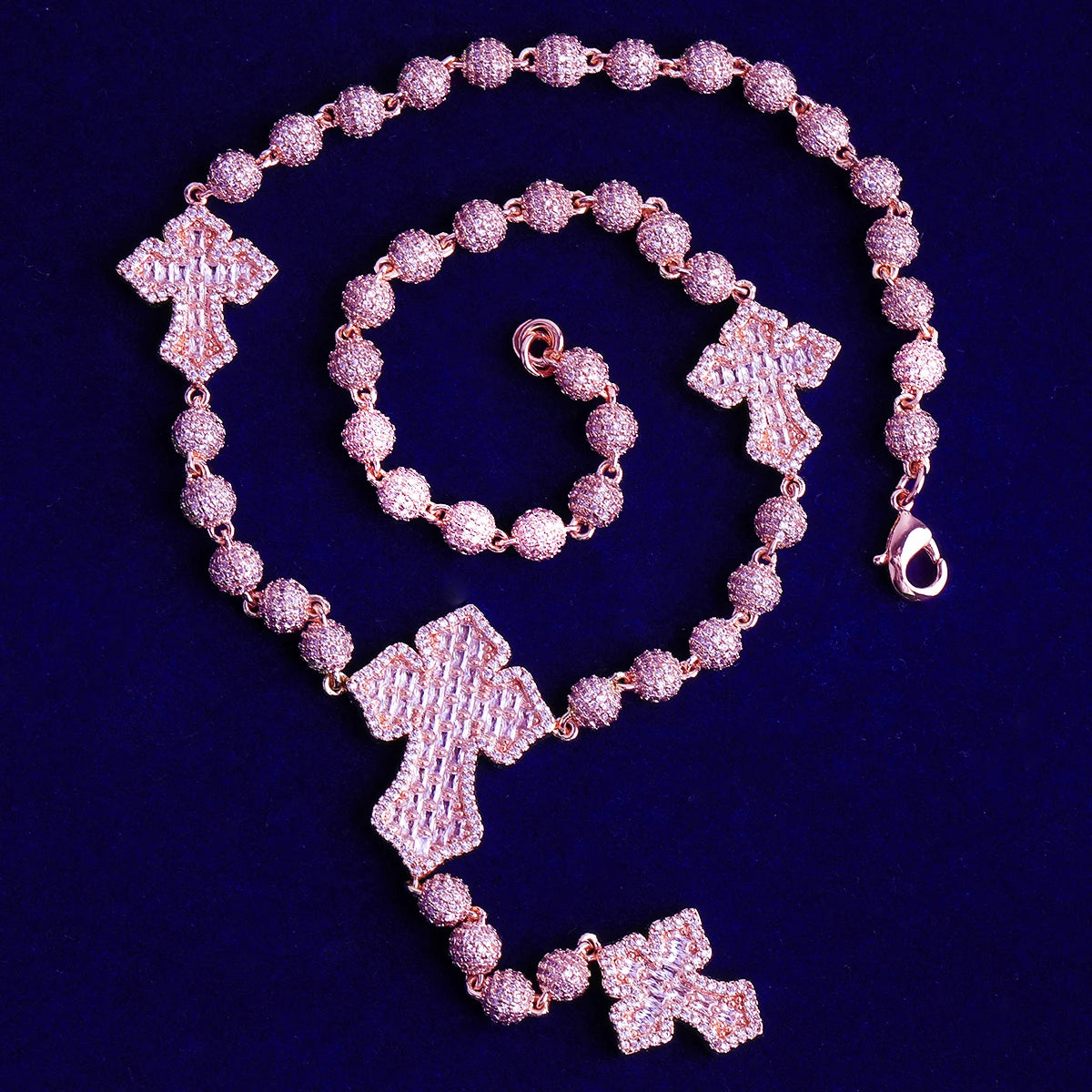 Iced Ball Cross | VVS Diamond CZ Baguette Prong Set Hip Hop Cross Chain Necklace