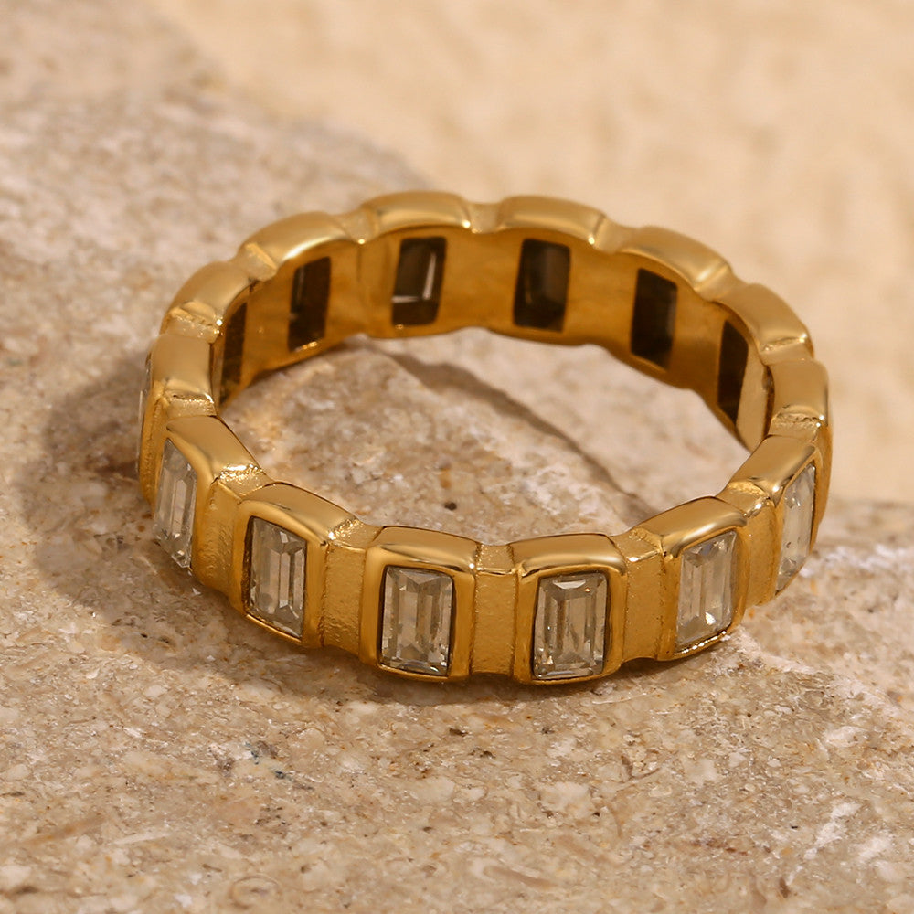 Baguette CZ Stone Index Finger Ring 18k Gold No Fade Stainless Steel Zircon rings