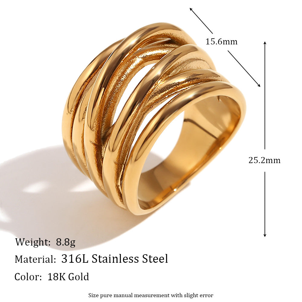 Ladies 18k Gold Silver No Fade Stainless Steel Irregular Woven Winding Waterproof Rings