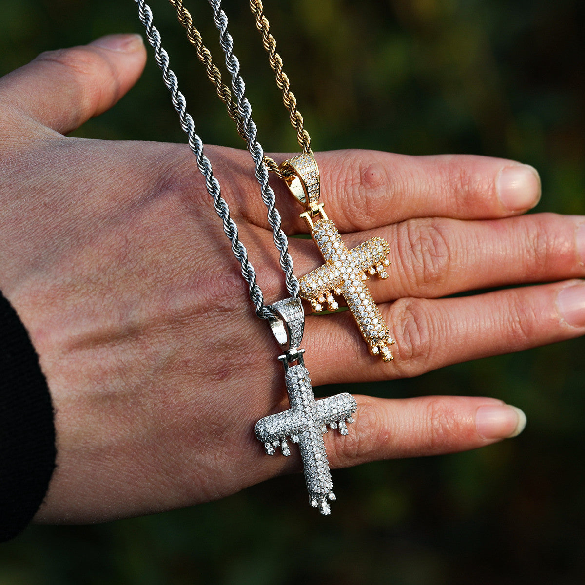 Mens Ice 24k Yellow 14k White Gold Hip Hop Drippy Cross Pendants