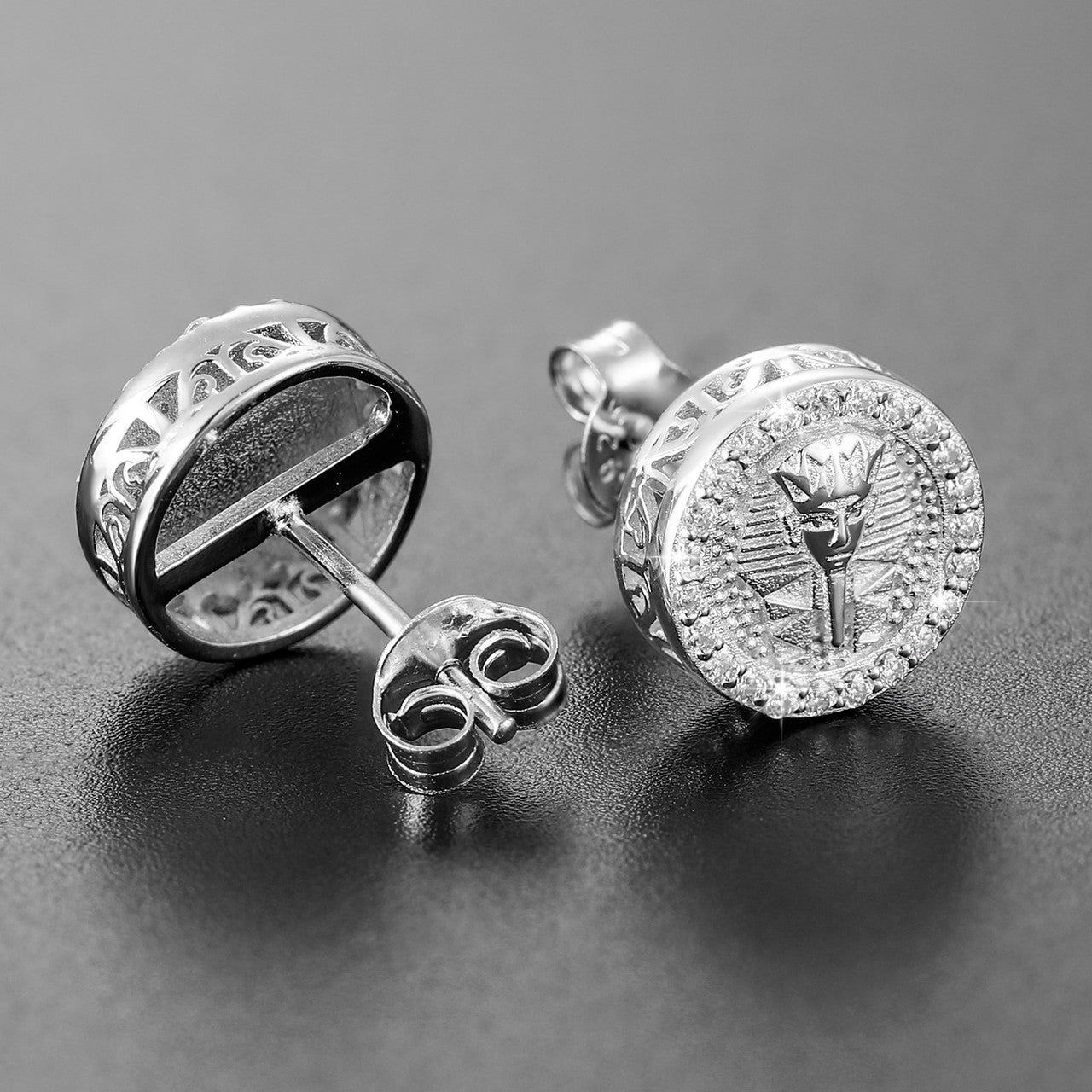 Mens 18k Gold 925 Sterling Silver Flooded Ice Lab Diamond Hip Hop Pharaoh Iced Earrings