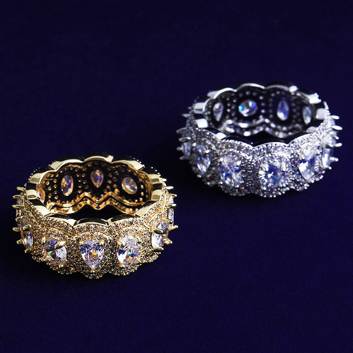 Kings Glory | VVS Diamond CZ Teardrop Stone 24k Silver Rose Gold Hip Hop Rings