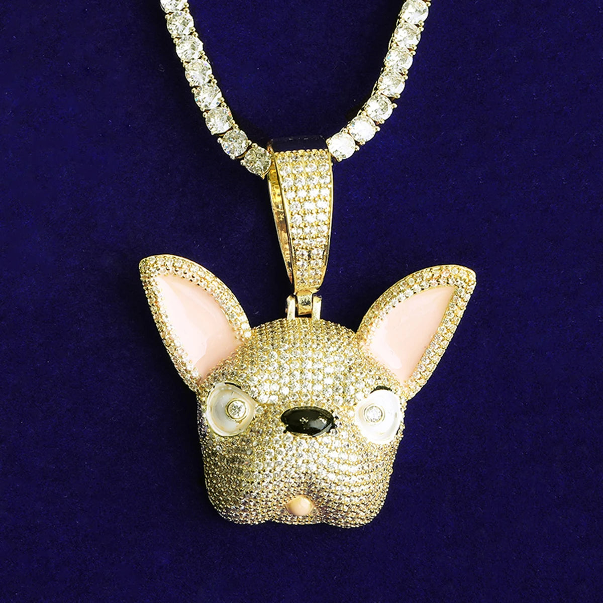 French Bull Dog | VVS Diamond CZ Frenchie Dog Iced Blinged Out Pendant Necklace