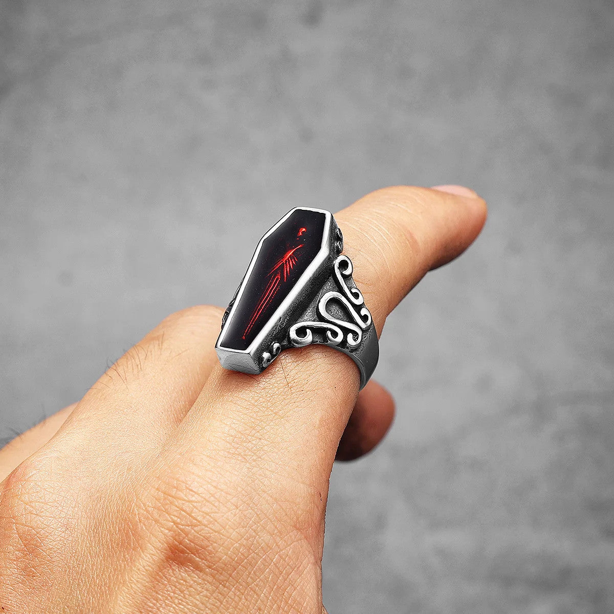 Vampire Coffin | 316L No Fade Stainless Steel Gothic Styling Men Rings Stainless Steel Retro Ring