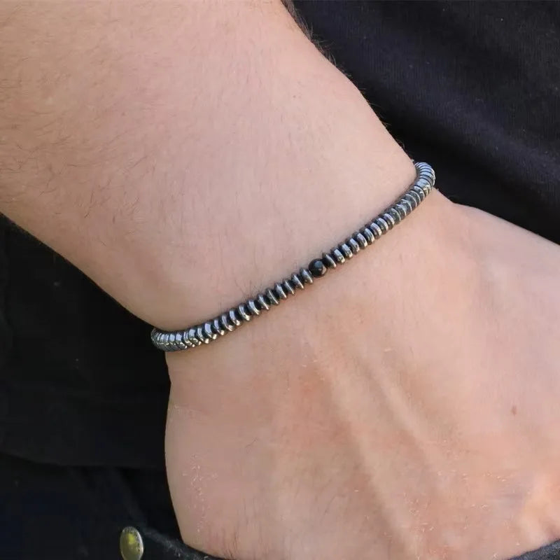 Slim Hematite | Luxury Stone Bangle Beaded Weaving Adjustable Street Wear Bracelet