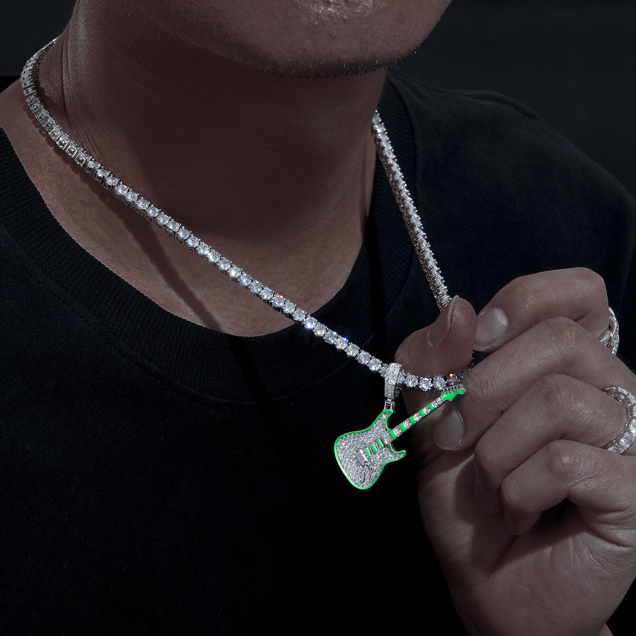RockStar | Moissanite Diamond Glow In The Dark 925 Sterling Silver Guitar Street Rock Chain