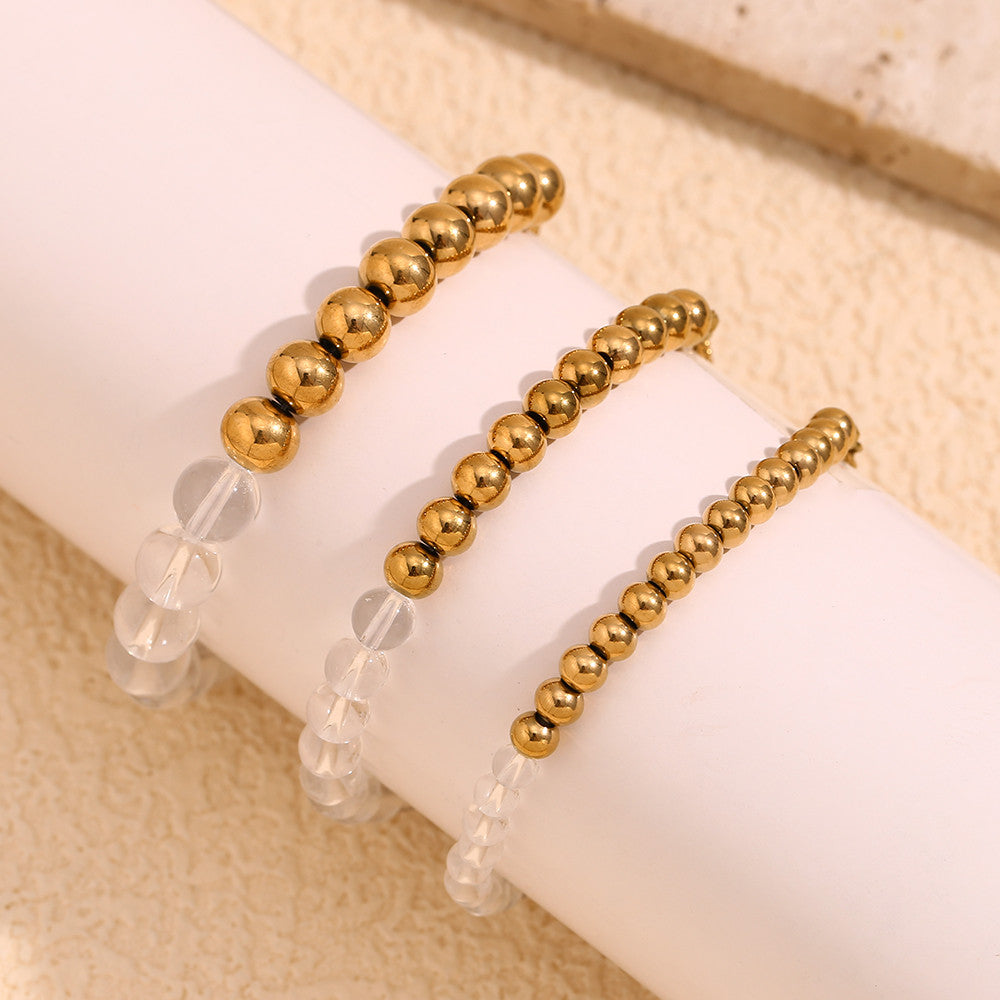 18k Gold Waterproof Clear Acrylic Half Stainless Steel Beads Adjustable Bracelet