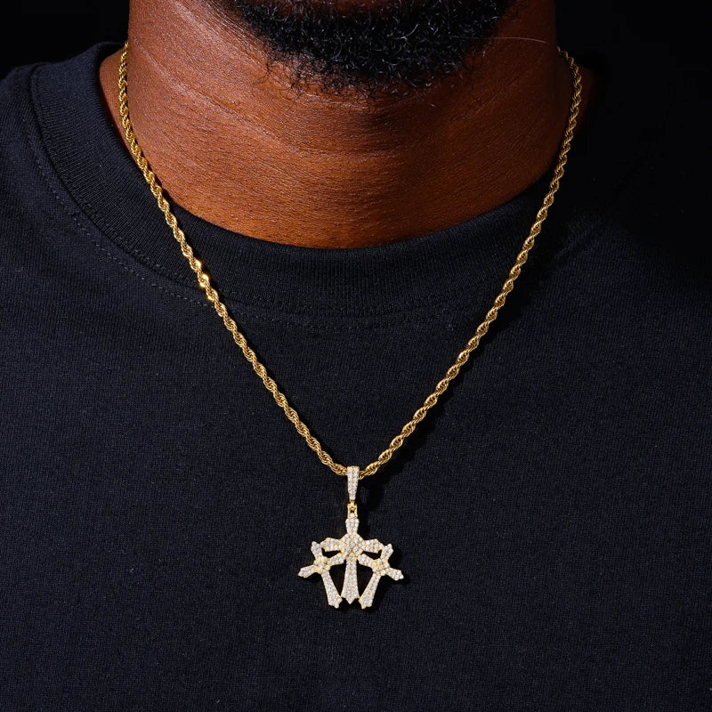 Holy Trinity lll | 925 Sterling Silver Moissanite Triple Cross Hip Hop Pendant Necklace