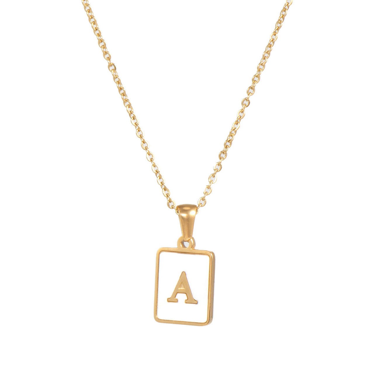 18k Gold Over Stainless Steel Mother of Pearl Shell Tarnish Free Initial Necklace