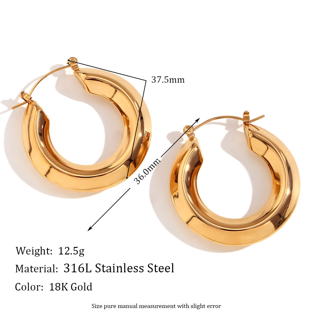 18k Gold O-shaped Street Wear Exaggerated Croissant Mini Hollow Stainless Steel Earrings