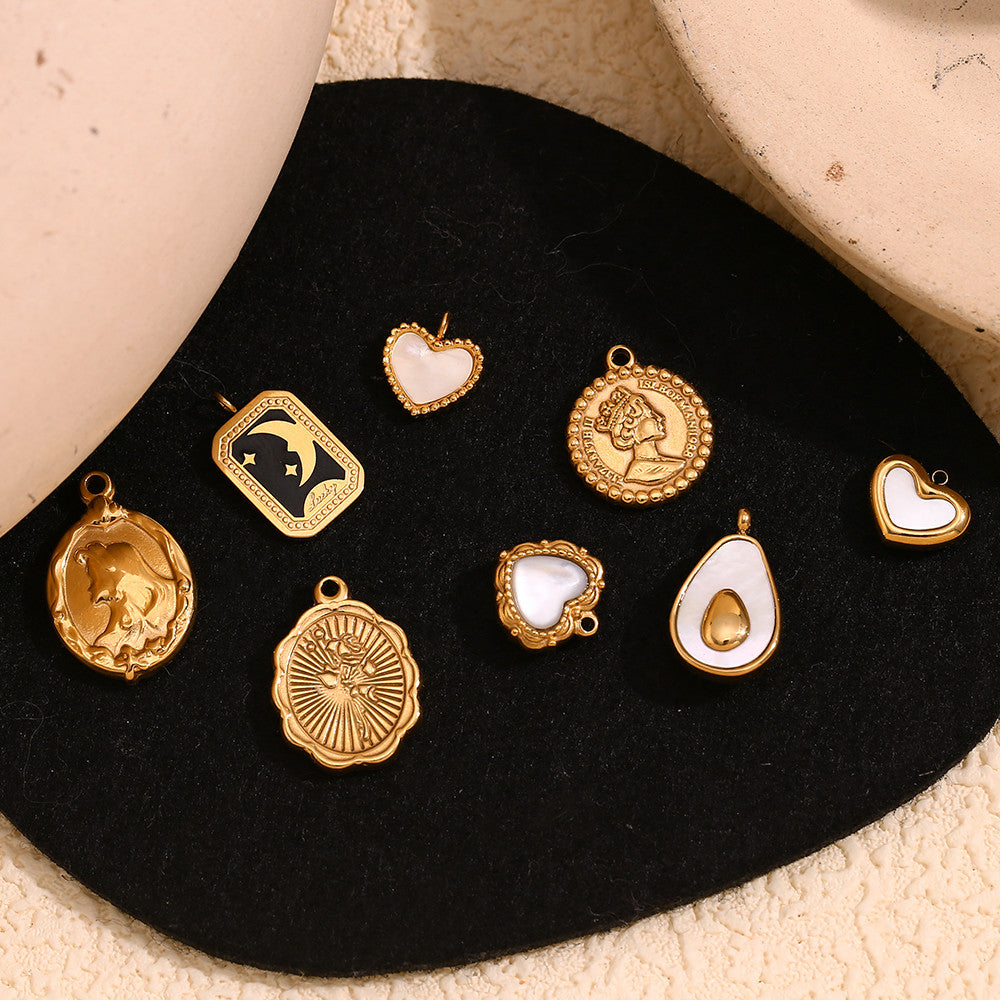 18k Gold Waterproof DIY Retro Style Moon Star Agate Stone Heart Pendant Necklace Bracelet