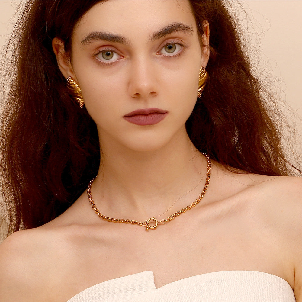 O-Shaped | Spring Buckle 18k Gold No Tarnish Stainless Steel Pendant Necklace
