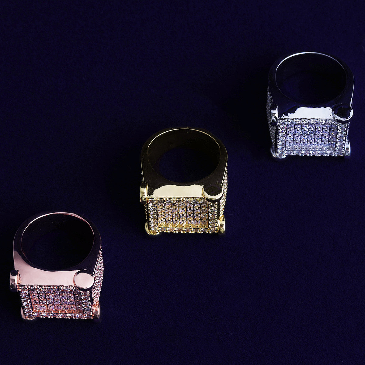 Locked In | VVS Diamond CZ Nailed Squared 24k 925 Silver Rose Gold Hip Hop Rings