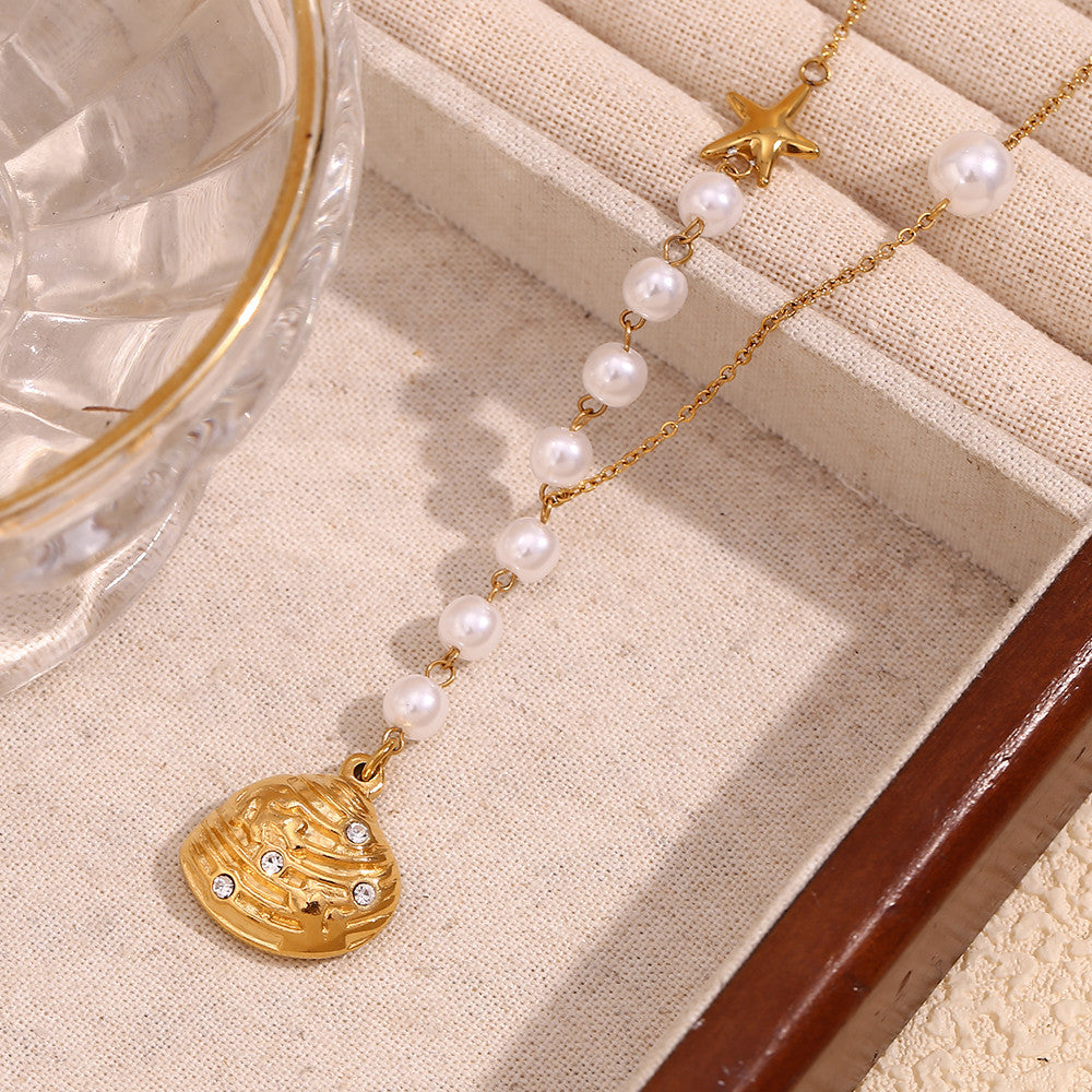 18k Gold Silver Stainless Steel Waterproof Seashells Starfish Pendants Necklace