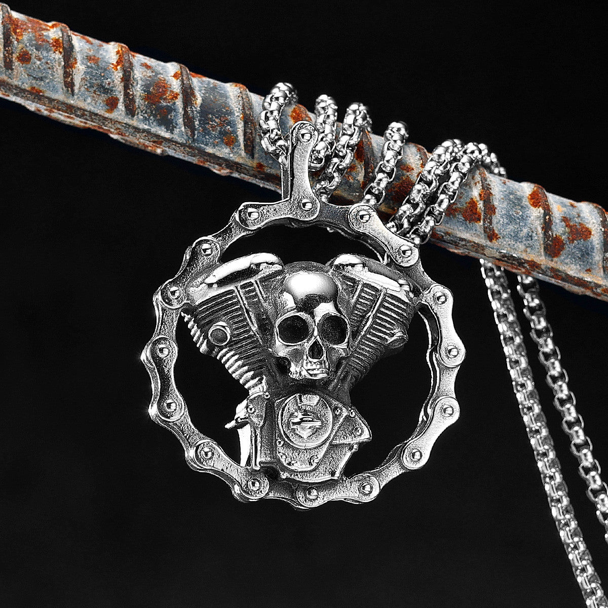 Skull Power | 316L No Fade Stainless Steel Engine Skull Street Style Hip Hop Pendant