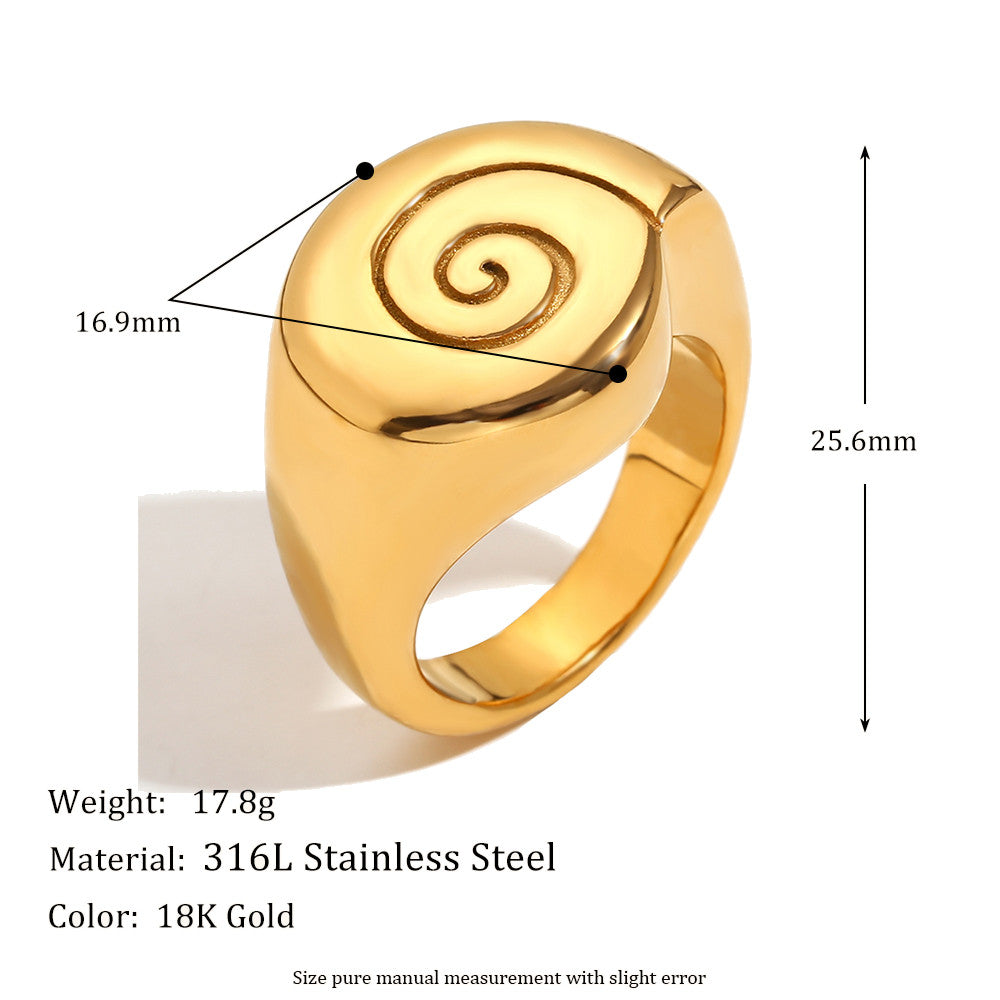 Women's 18K Gold Plated Smooth Conch Stainless Steel Waterproof Rings