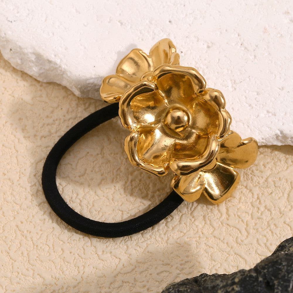 18k Gold Stainless Steel Waterproof Three Flowers Hair Band Tarnish Free Hair Decoration