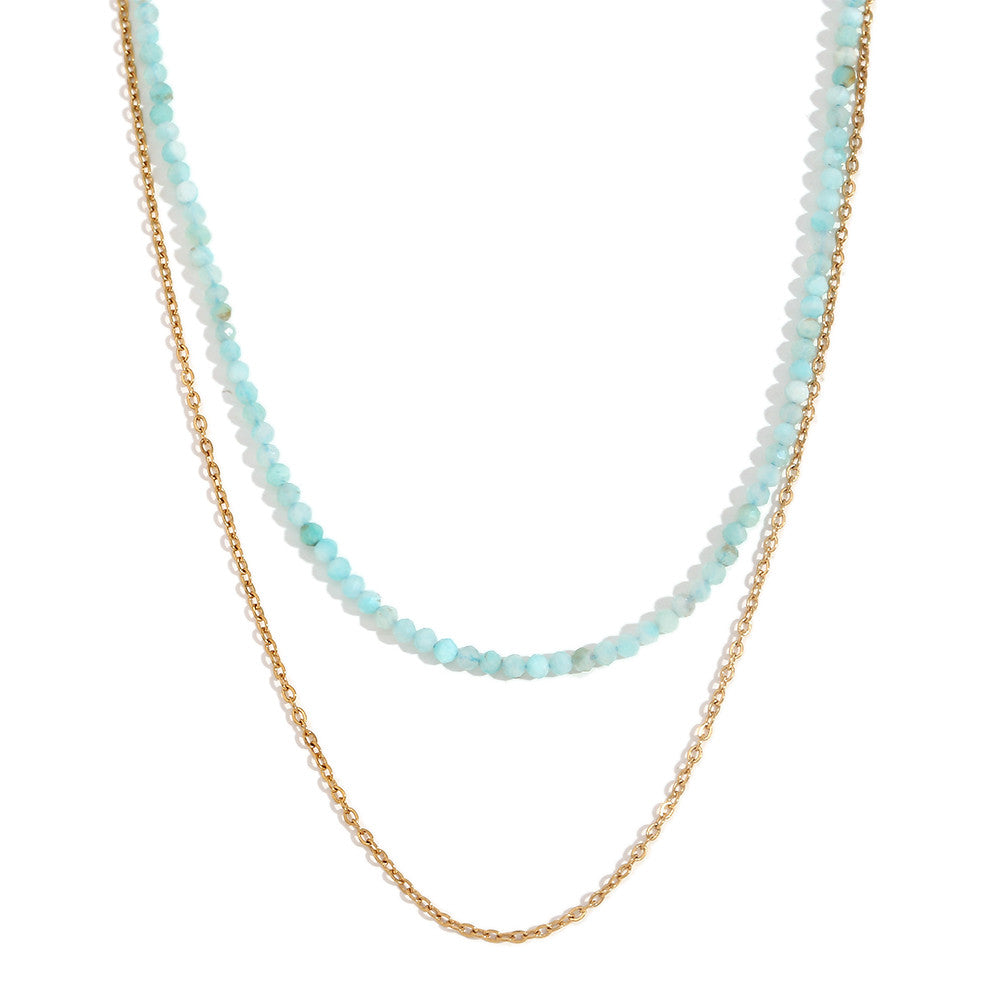 18k Gold Tarnish Free Amazonite O-Shaped Double Layer Stainless Steel Necklace