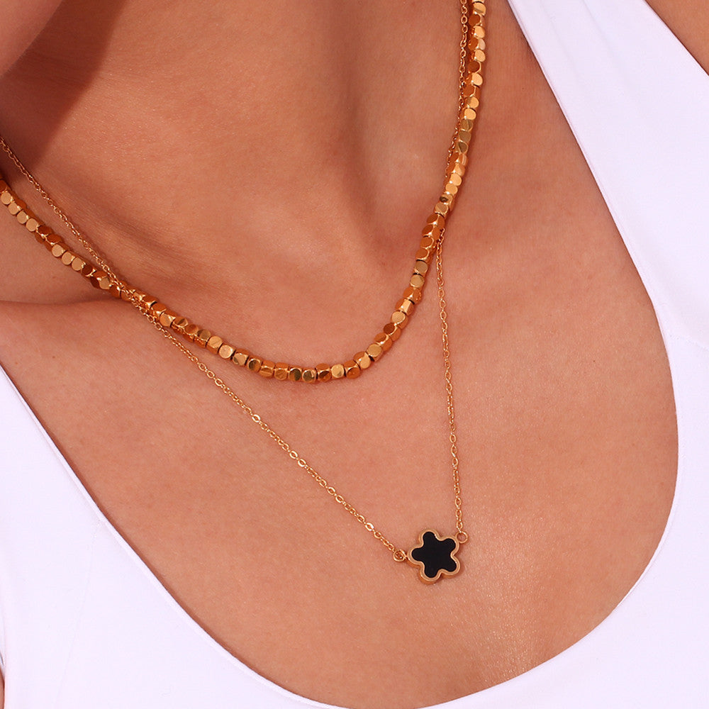 18k Gold Stainless Steel Cubic Beads Women&#39;s Tarnish Free Chain Necklace