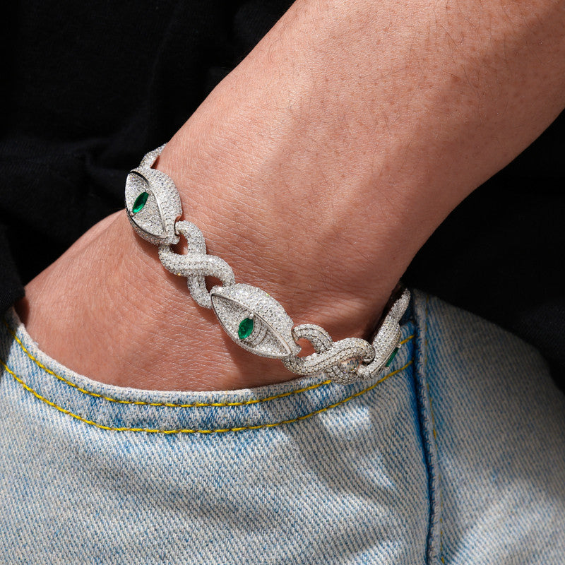 Demon Eye | 24k Solid 925 Sterling Silver Infinity Link Moissanite Diamond Hip Hop Bracelet