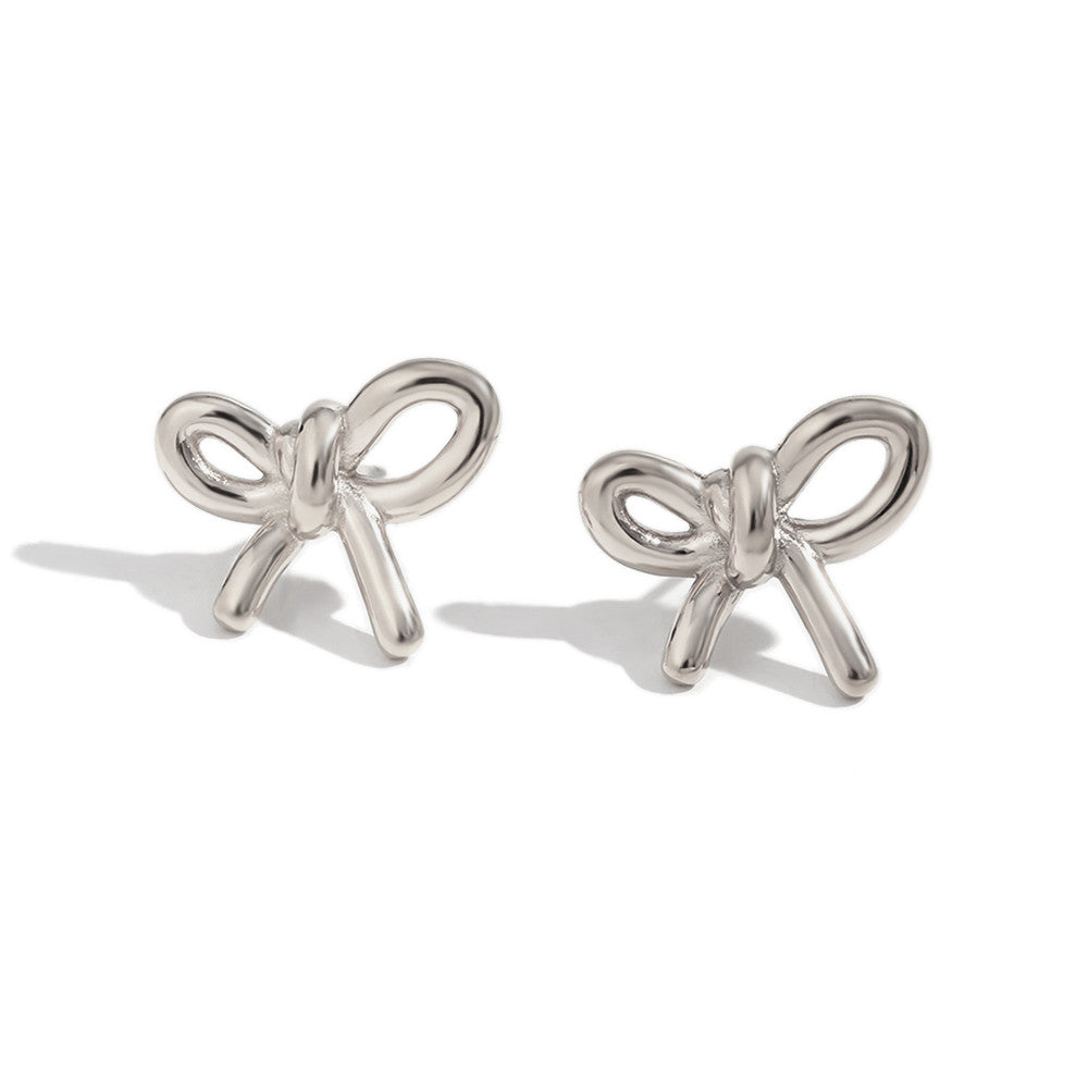 Solid Stainless Steel Silver 18k Gold Tarnish Free Smooth Bow Knot Earrings