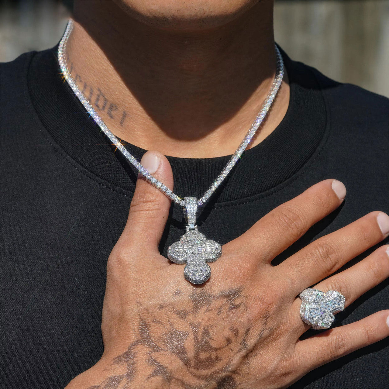 Shattered Ice | Mens Iced Baguette 5A Simulate Diamond Cross Hip Hop Pendant