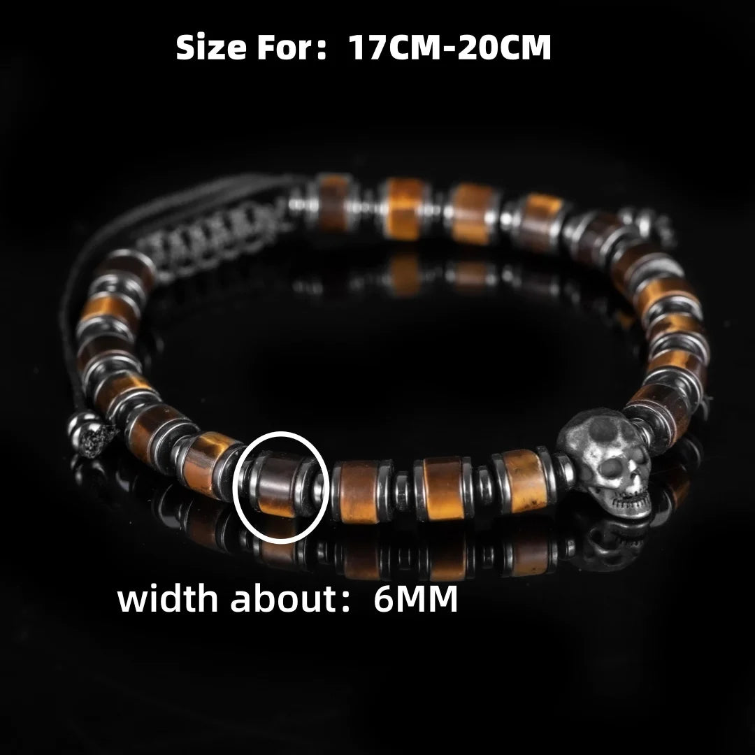 Secret Society II | Men's Natural Stone Beaded No Fade Stainless Steel Skull Bracelet