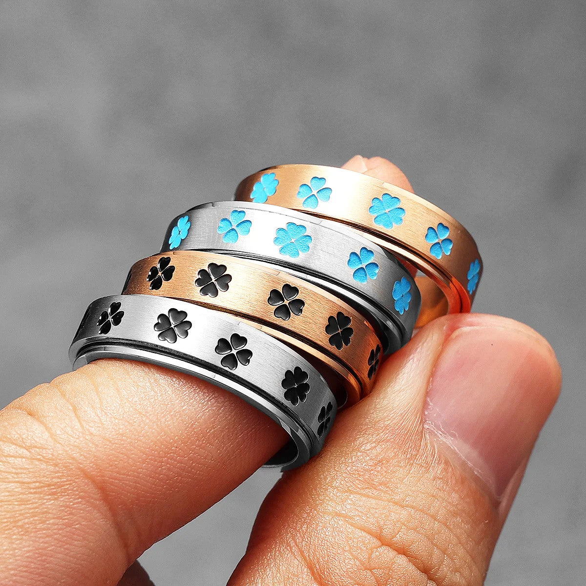 Lucky Clover | No Fade Solid Stainless Four Leaf Clover Fidget Spinner Men's Rings
