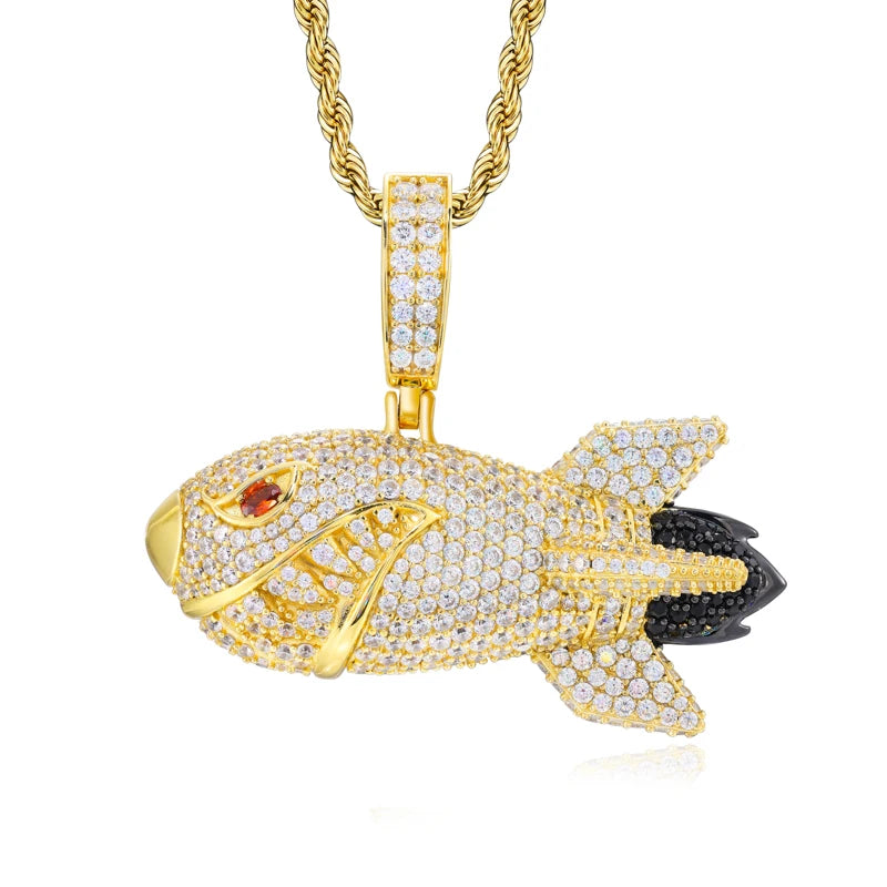 Missile Shark | 925 Sterling Silver Moissanite Hip Hop Shark Missile Hip Hop Pendant