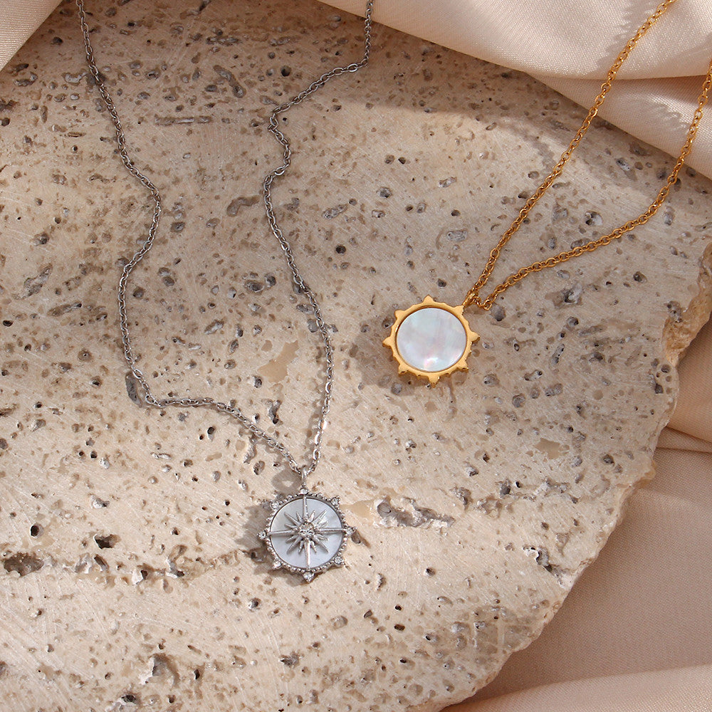 Ladies Natural Shell North Star 18k Gold Waterproof Stainless Steel Pendant Necklace