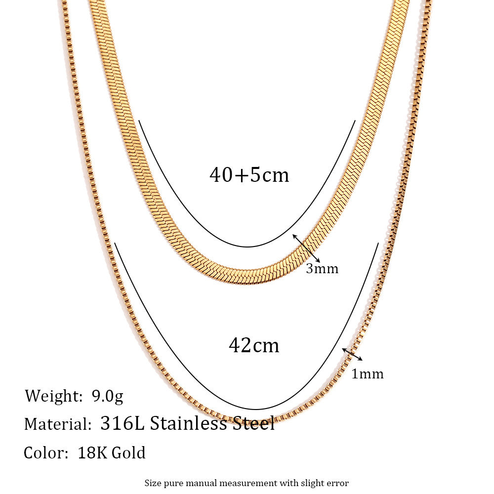 18k Gold Double Layers 14K Gold Plated Box Herringbone Chain Choker Necklaces