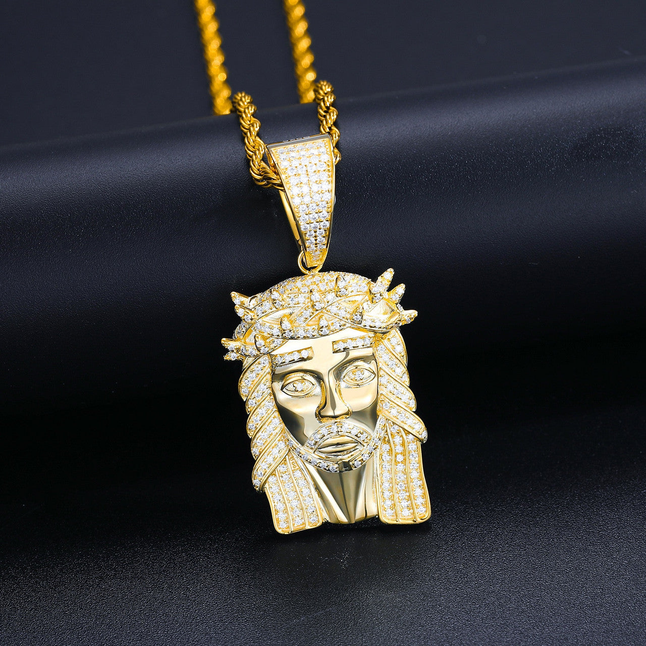 Crown Of Thorns 925 Solid Sterling Silver Genuine VVS Diamond Jesus Piece Pendant