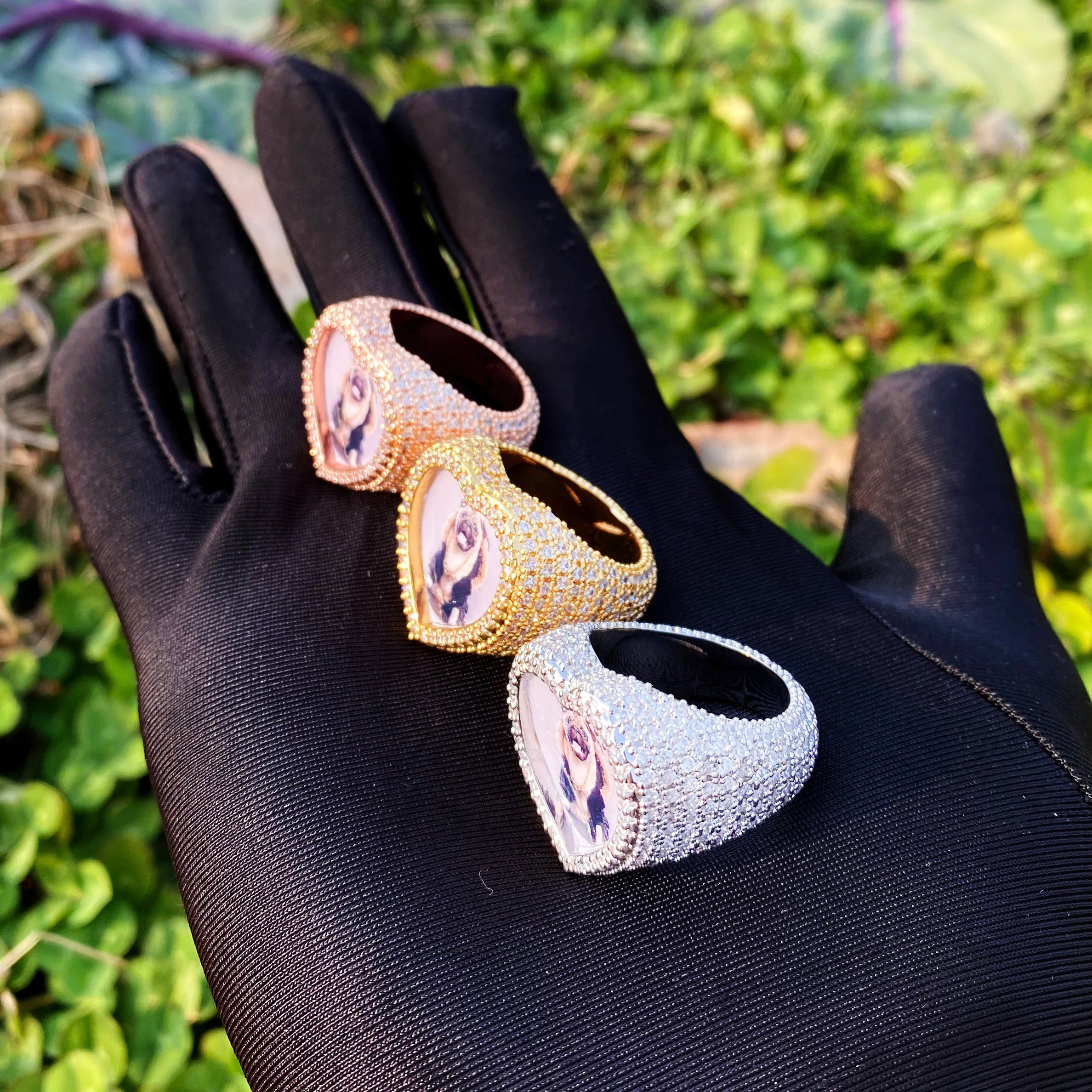 Heart Beat | 925 Silver 24k Rose Gold Heart Shaped Photo Picture Custom Rings