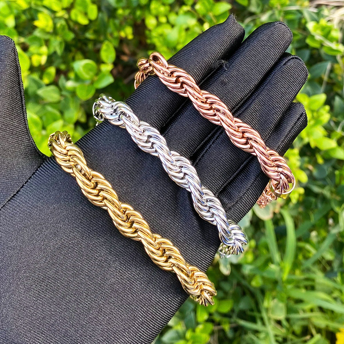 10MM Belcher Rope | 24k Gold Solid Stainless Steel Belcher Clasp Hip Hop Bracelets