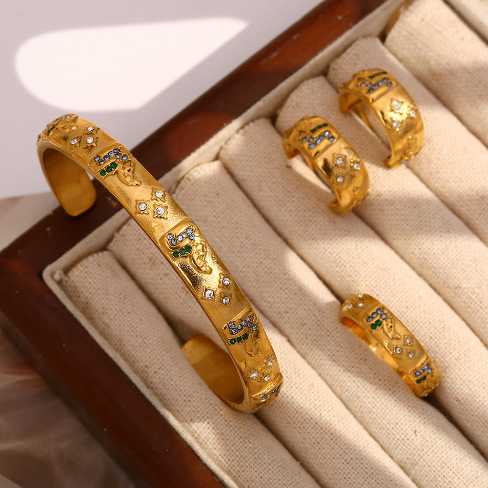 18k Gold Silver Stainless Steel Waterproof Lover World Tarot Cards Series Stud Earrings