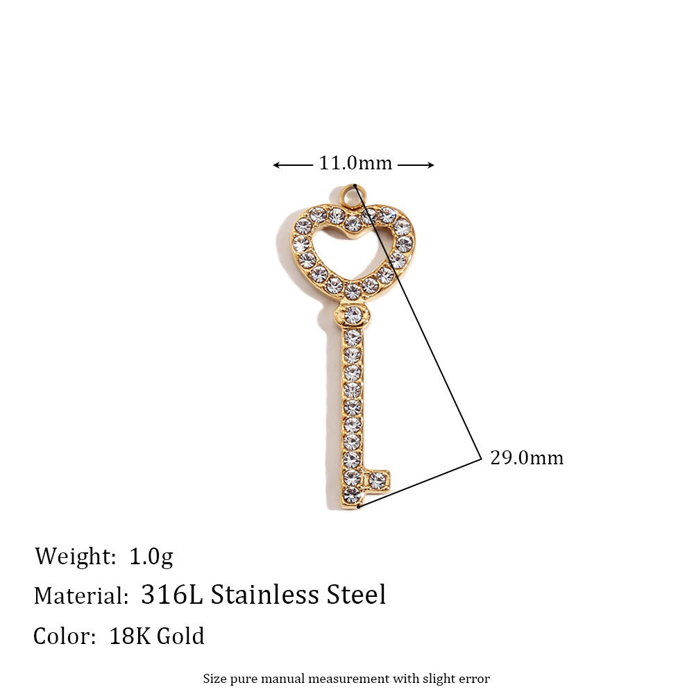 Charms | 18k Gold Stainless Steel No Fade Bead Heart-shaped Key Rainbow Necklace Charms