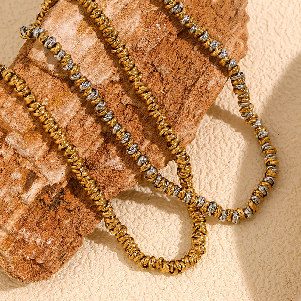 Ladies Handmade Circular Ring 18k Gold Waterproof Stainless Steel Necklaces Bracelet Set