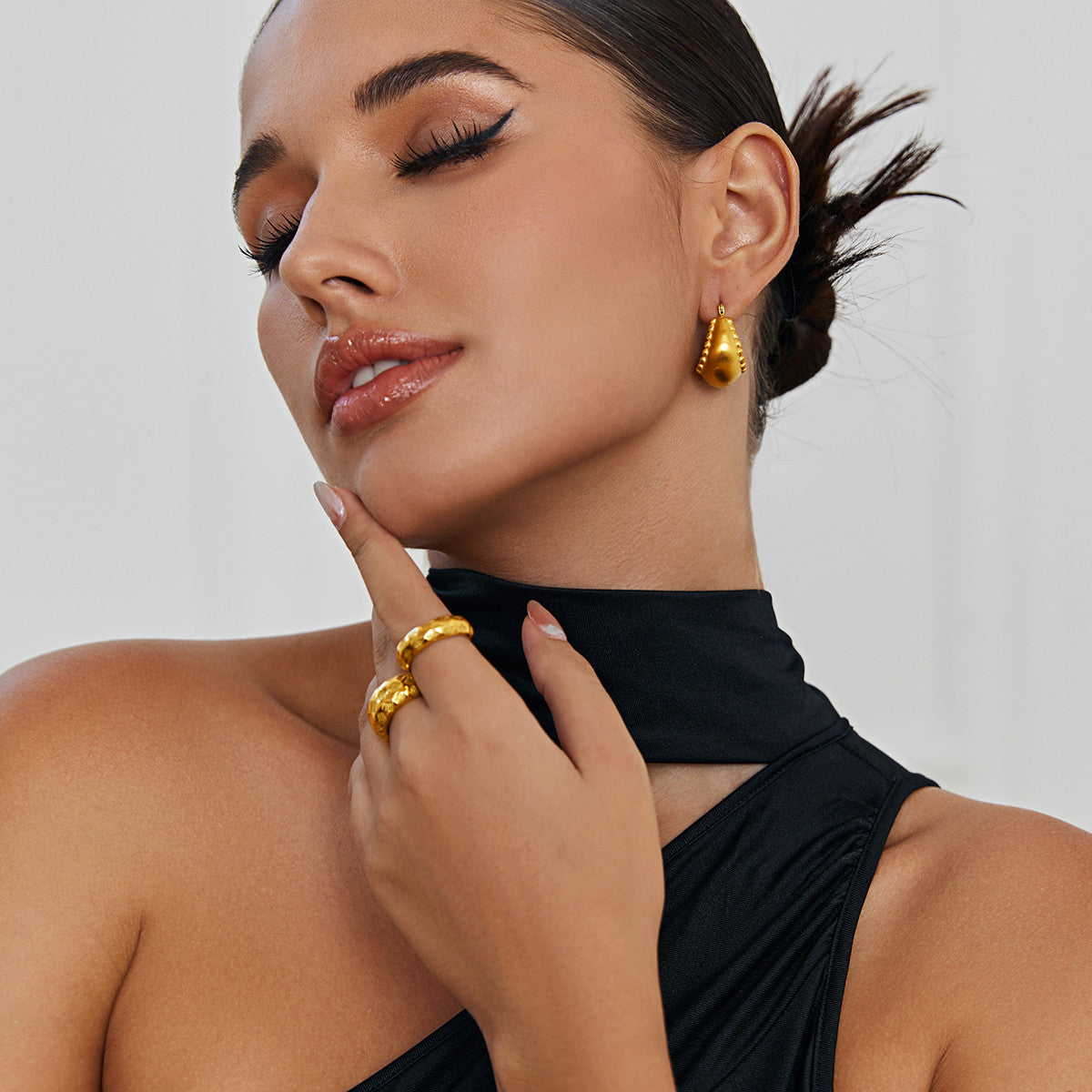 18k Gold Stainless Steel Lacework Basket Matte Golden Hoop Water Proof Earrings