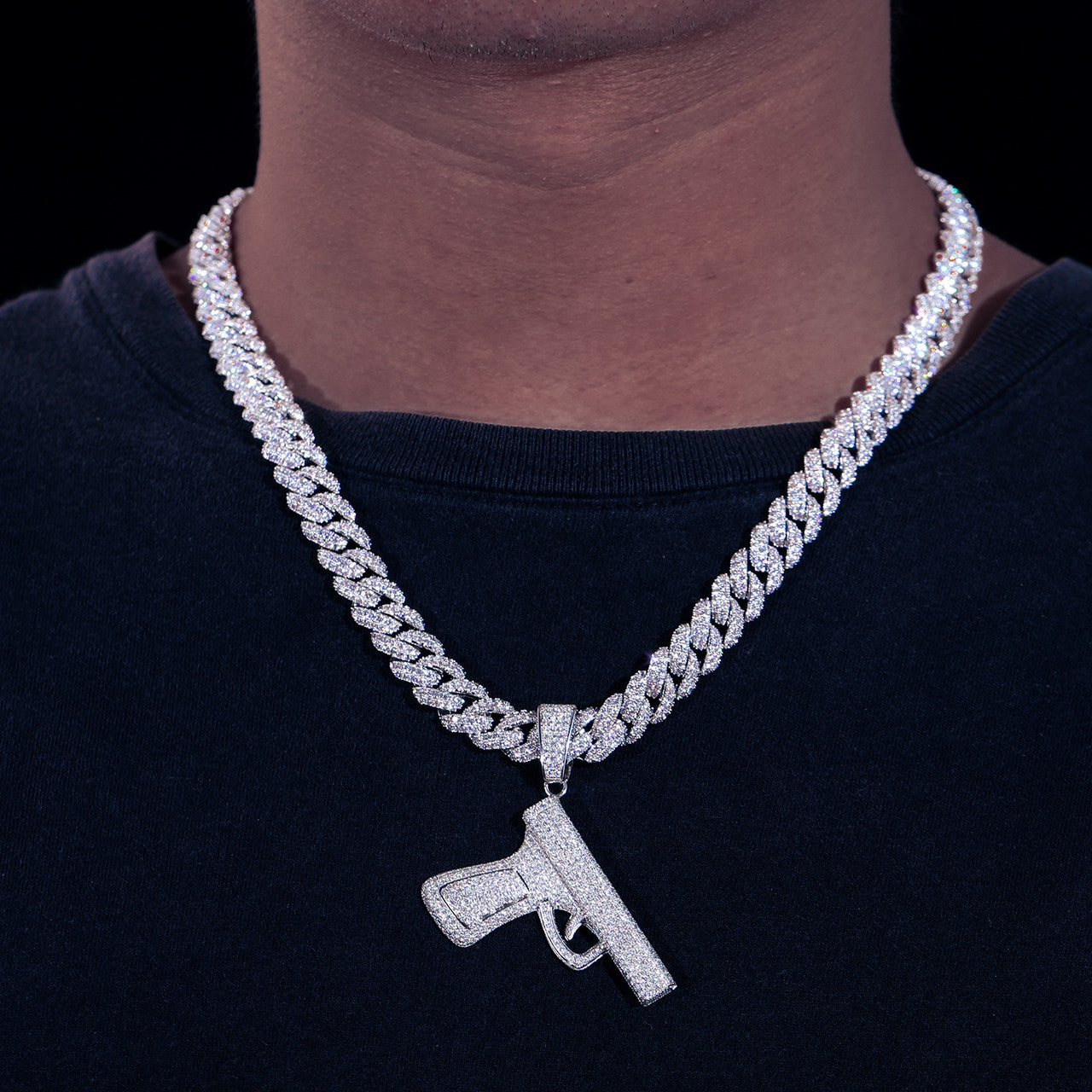 Mens Street Wear VVS Lab Diamond 925 Sterling Silver Pistol Gun Hip Hop Pendant