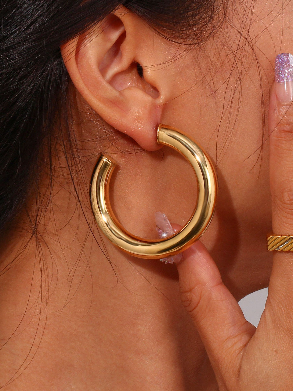 36MM 50MM 18K Gold Waterproof Stainless Steel Hypoallergenic Hollow Hoop Earrings