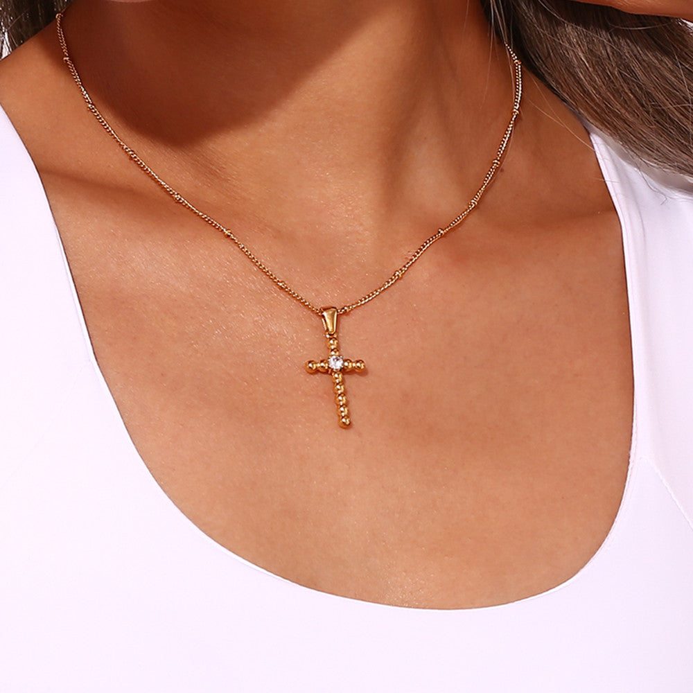 Ladies 18k Gold Silver Waterproof Tarnish Free Centerstone CZ Cross Pendant Necklace